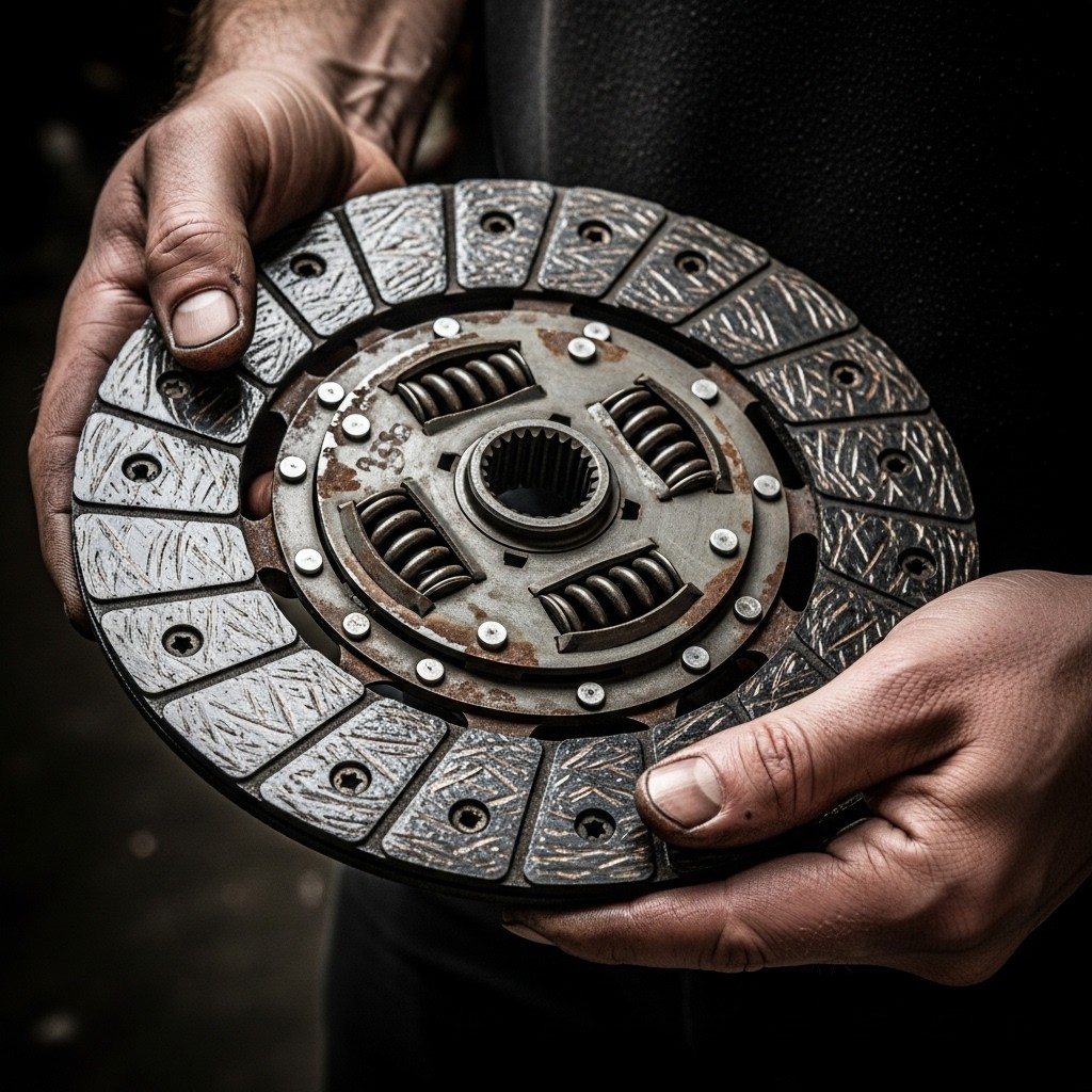 Atech Transmission Clutch Repair, hands holding a work clutch disk.